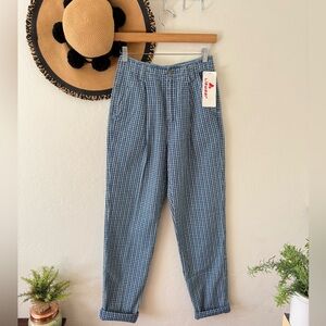 Vintage Lizwear Blue Gingham Plaid High Waisted Tapered Pants NWT Deadstock